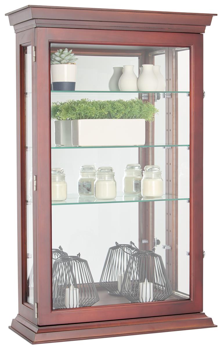 Wood curio cabinet with tempered glass