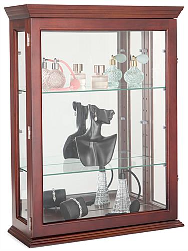 Wall mounted curio cabinet with adjustable shelves