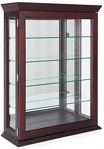 Wall mounted curio cabinet with mirrored back panels