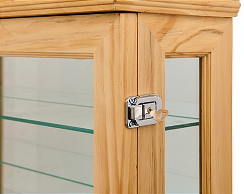 Oak mirror back countertop curio cabinet with two locks