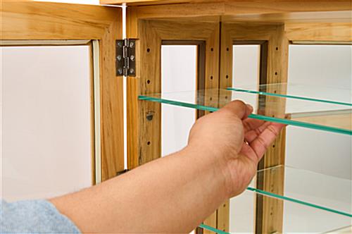 Economical oak curio cabinet with adjustable glass shelves 