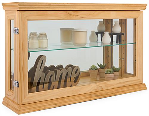 Oak mirror back countertop curio cabinet with wood material