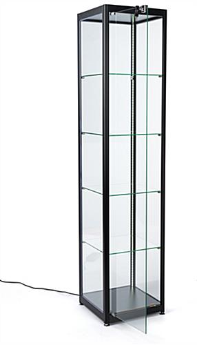 glass curio cabinet display tower with hinged door