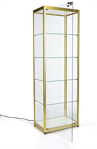 full glass narrow display cabinet with single swing door