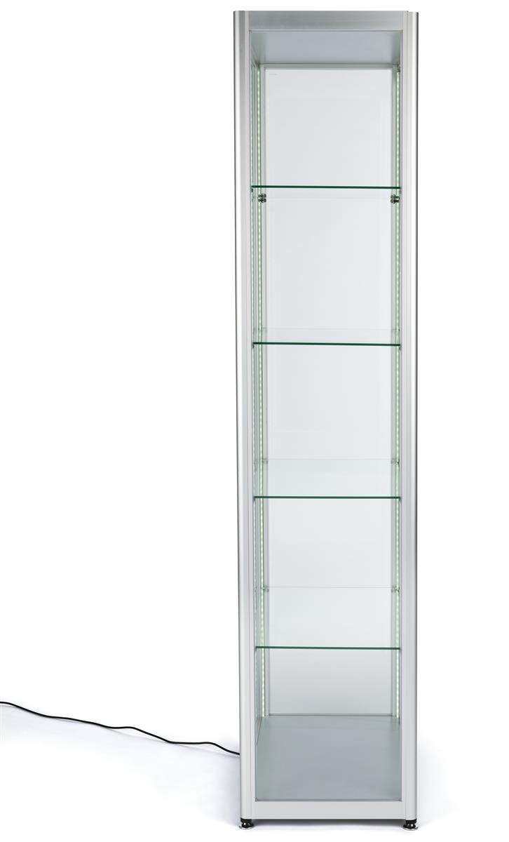 Full Glass Narrow Display Showcase | Aluminum Frame, 23.5