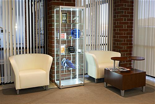 brightly-lit full glass narrow display showcase