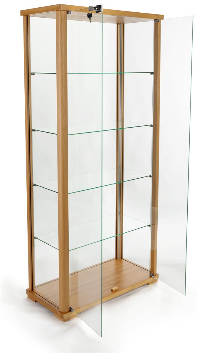 HOME Double Glass Display Cabinet 4 Glass Shelves Fully Assembled Silver
