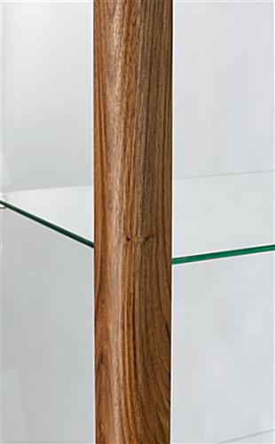 glass tower showcase with walnut wood frame