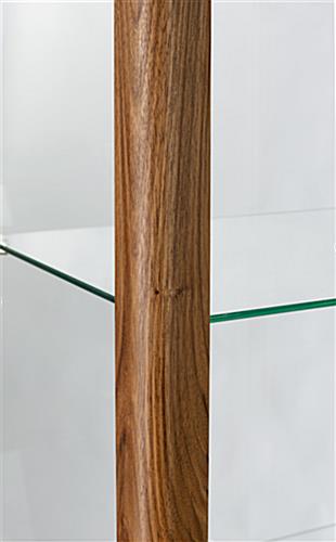 full glass narrow display case with natural walnut corners