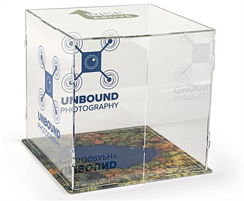 Custom printed folding acrylic display cube with company branding