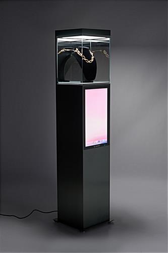 Exhibit pedestal case with video screen With dimmable showcase