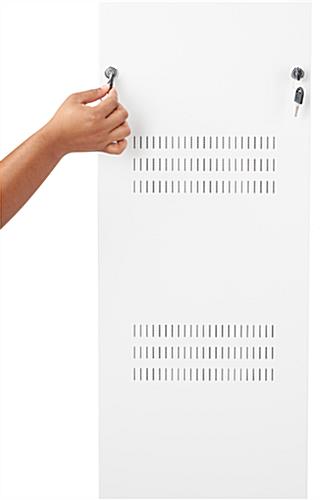 Exhibit pedestal case with video screen and two keys
