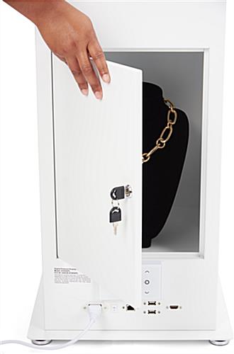 Exhibit pedestal case with video screen and lockable storage for your valuables