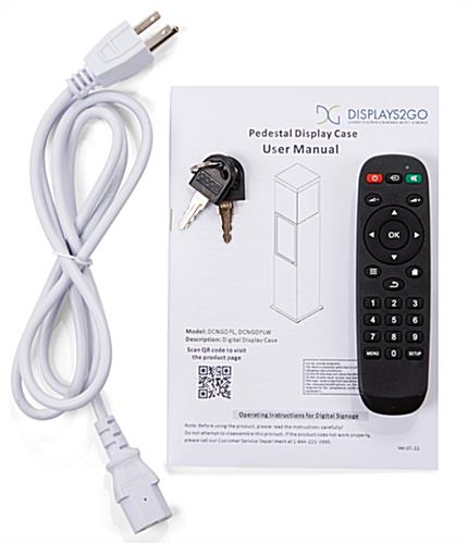 Exhibit pedestal case with video screen with remote control