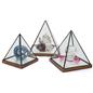 Lighted pyramid glass box with rubber wood base