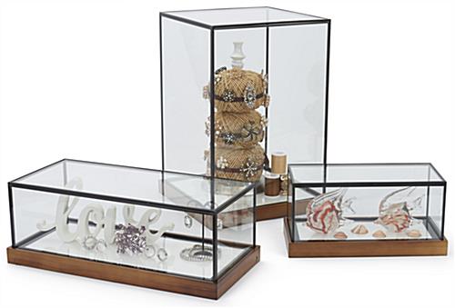 LED glass tabletop display box with antique finish