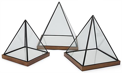 Lighted pyramid glass box with 1.18 inch wood base