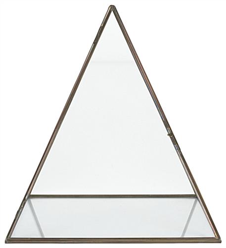 Glass pyramid display case with latch door opening 