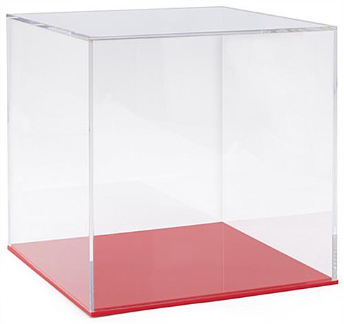 12" square red acrylic display base holds clear cover in place