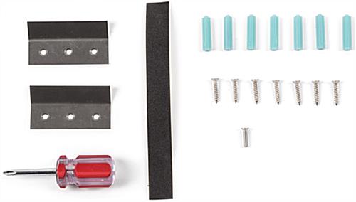 Wedge pedestal gallery wall display includes hardware set