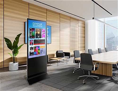 Digital display advertising floor stand with easy portability and large viewing angle
