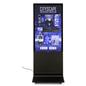 Front view of black 55" digital touch screen kiosk stand