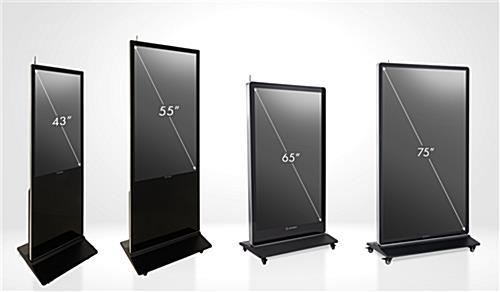 Digital Display Advertising Floor Stand with multiple sizes to choose from including 43 inch, 55 inch, 65 inch, and 75 inch