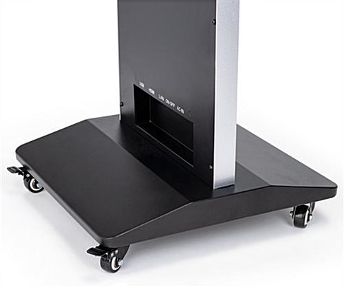 Freestanding magazine rack digital signage with smooth gliding locking casters 