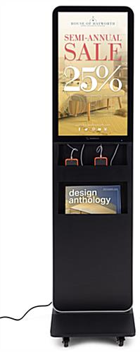 This digital magazine rack with charging station with 32 inch screen