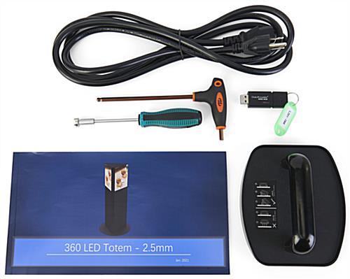 Three-sided digital signage totem with 108 inch long power cord 