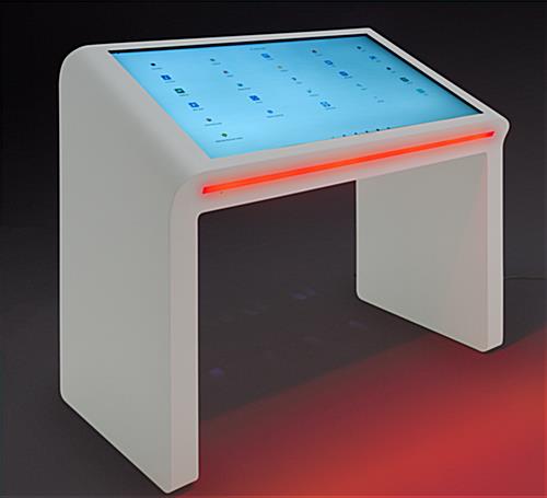 Edge lit horizontal touch screen kiosk with illumination 