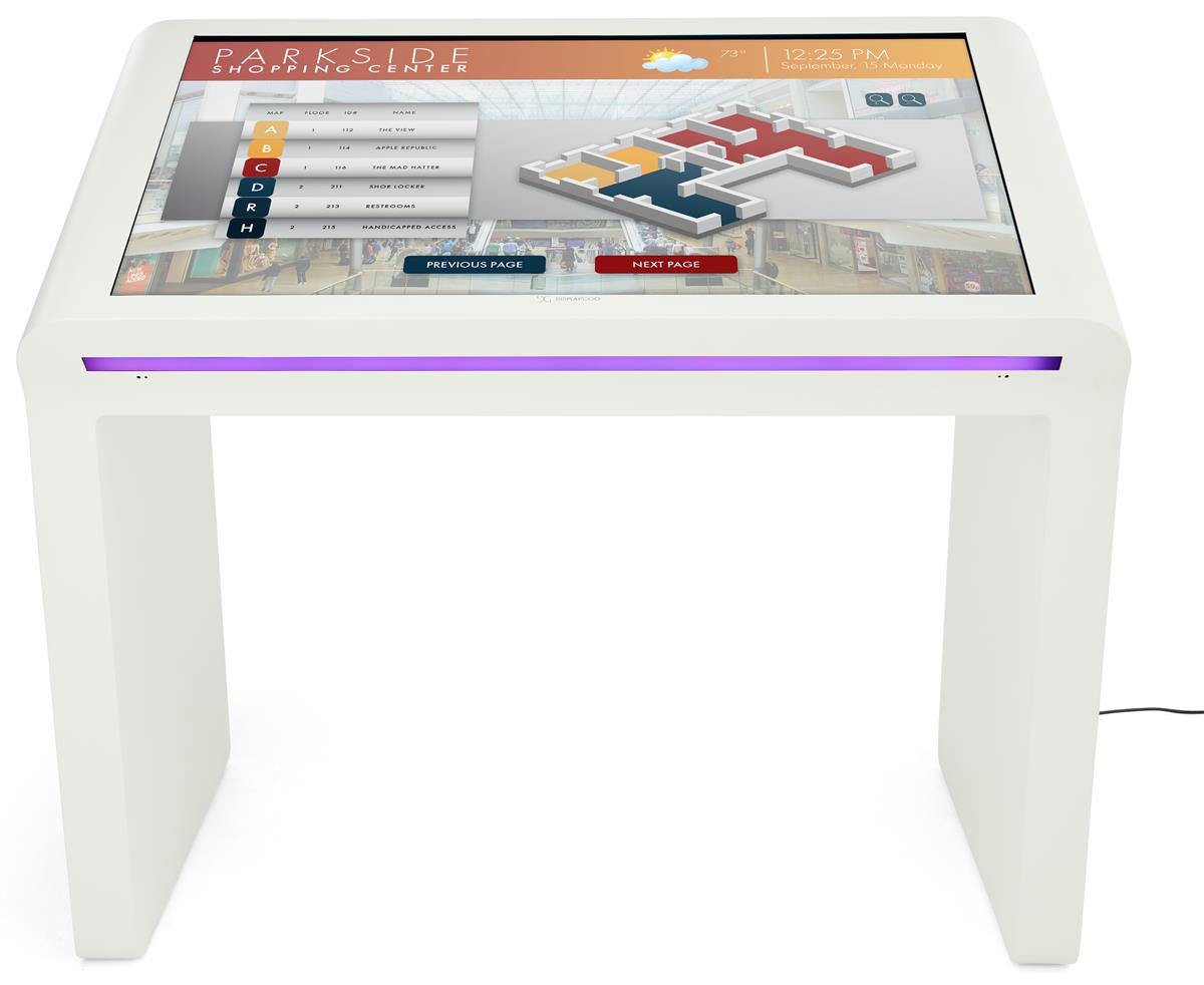 Front view of Touch Screen Kiosk with Color Changing LED Strip