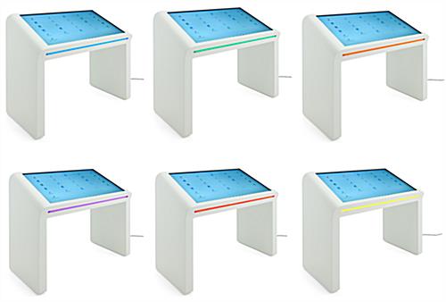 White 59" touch screen kiosk has a built in LED edge light that changes to 15 different colors with multiple transition settings