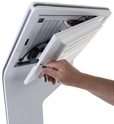 Touch screen interactive kiosk with camera and internal speakers 
