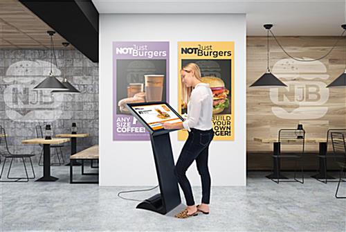 Horizontal touch screen display floor stand with interactive design
