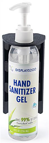 Hand sanitizer bottle mount with wall or surface mount placement style