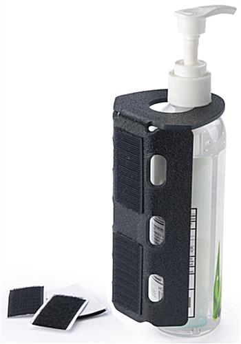Hand sanitizer bottle mount with two pre-drilled holes