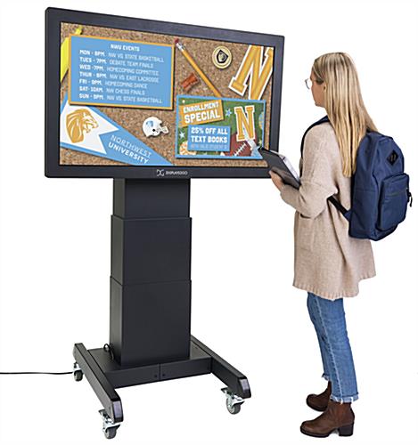 Tilting mobile flat panel stand with adjustable mounting bracket for 43 inch to 100 inch monitors