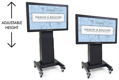 Tilting mobile flat panel stand with 36 inch to 62 inch height adjustment range 