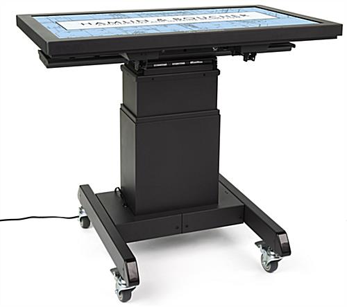 Tilting mobile flat panel stand with kiosk and table display positions 