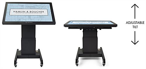 Tilting mobile flat panel stand features up to 90 degree viewing angle