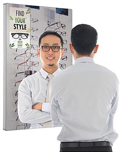 Digital mirror advertising display with wall mounted placement