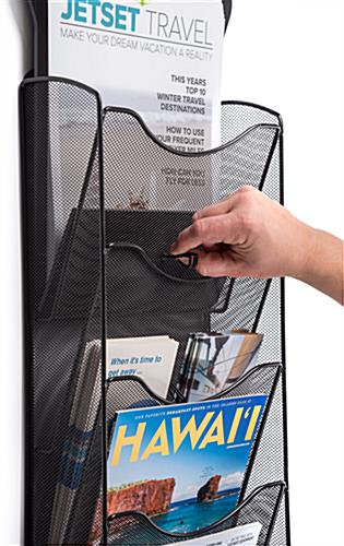 Magazine wall rack with digital sign with easy-to-install pocket dividers 