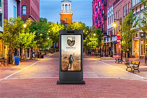 Outdoor digital kiosk with outside floor standing placement