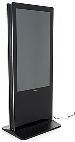 33 inch wide dual floor standing digital signage with black frame 