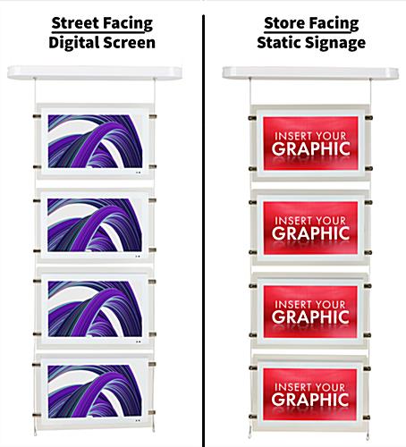 Digital hanging window display with dual sided screens