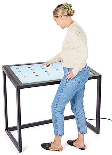 Accessible touch screen table with comfortable sit or stand use