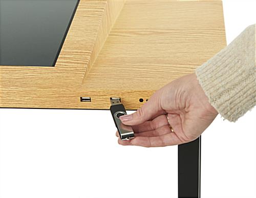Interactive multi touch table with front access USB ports