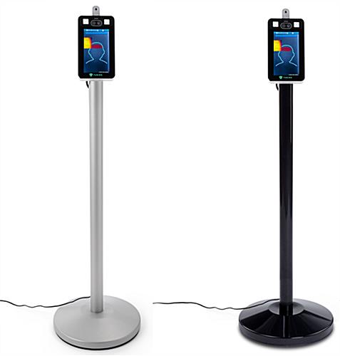 Non-contact body temperature screening kiosk with black or silver base color options