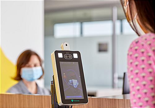 Non-contact body temperature screening kiosk with  +/-0.5°F accuracy